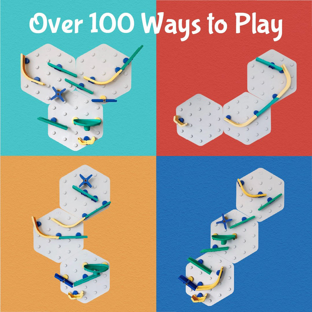 VertiPlay STEM Marble Run | Crayon Edition Ultra Fun Play Wall | 6 Mat Bases